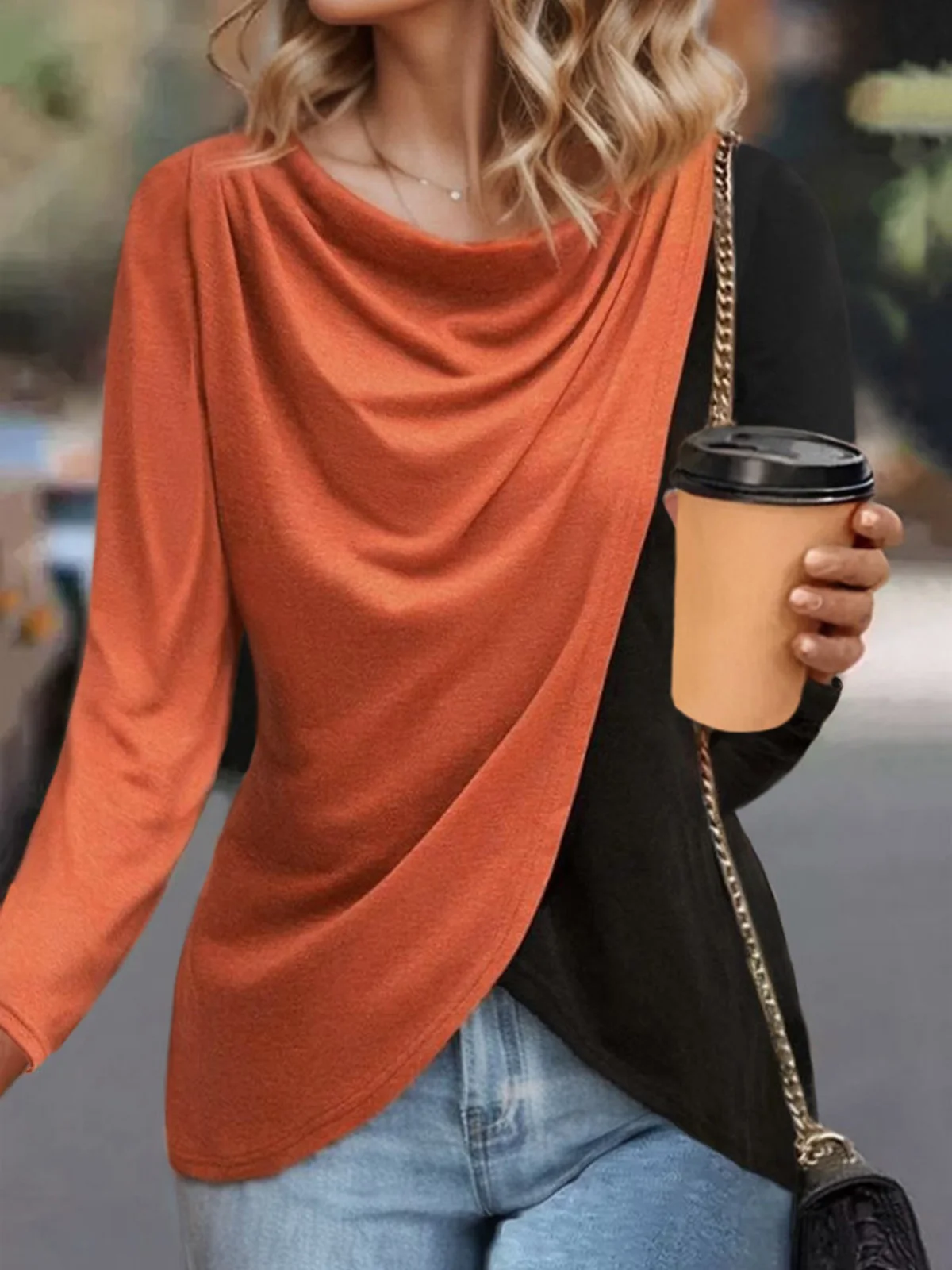 

Женская Асимметричная блузка с разрезом, длинным рукавом и драпировкой