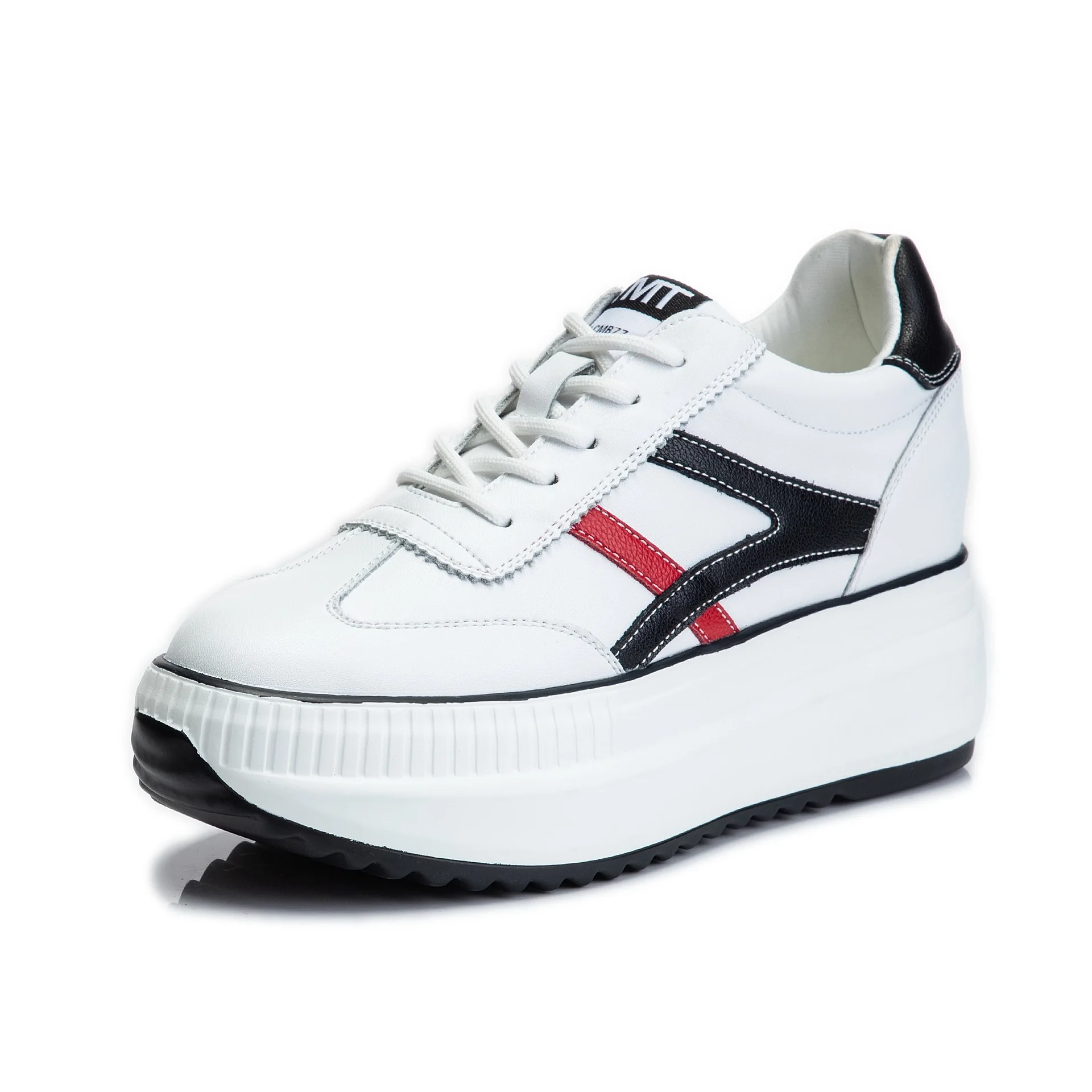 

women casual shoe platform wedge 7.5cm hiden heel genuine leather shoes chunky sneakers vulcanized for women spring autumn