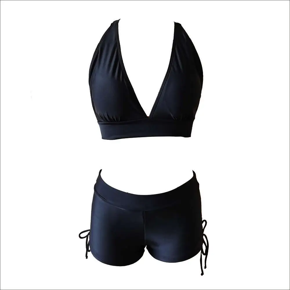 

Новинка 2023, бикини с высокой талией и юбкой, купальник с V-образным вырезом, соблазнительный однотонный купальный костюм, Женская пляжная одежда из двух предметов, летний модный купальник
