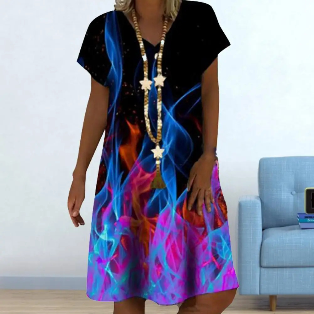 

Short Sleeve Loose Summer Women Abstract Printed Painting Dress Female Clothes