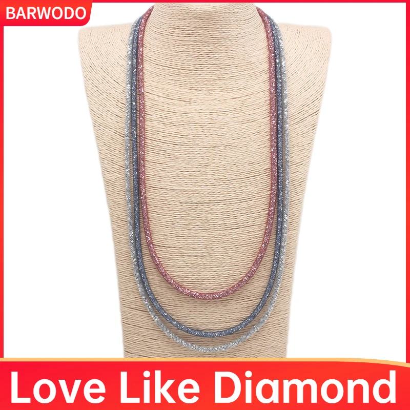 

BARWODO Simple Crystal Necklace For Women Korean Fashion Mesh Charm Rhinestone Vintage Jewelry Gothic Chain Statement Necklace