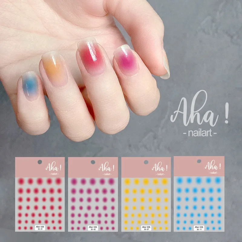 

2 Sheets Semi-Transparent Various Colors Gradient Halo Dye Round Block Adhesive Nail Art Stickers Decals Manicure Ornament AHA
