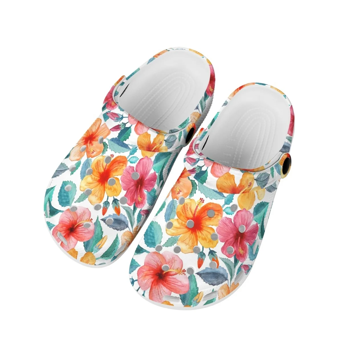 

Sandals Women 2023 Hibiscus Flower With Leaves Pattern Indoor Bedroom Non-slip Outdoor Party Garden Clogs Shoes Sandalias Mujer