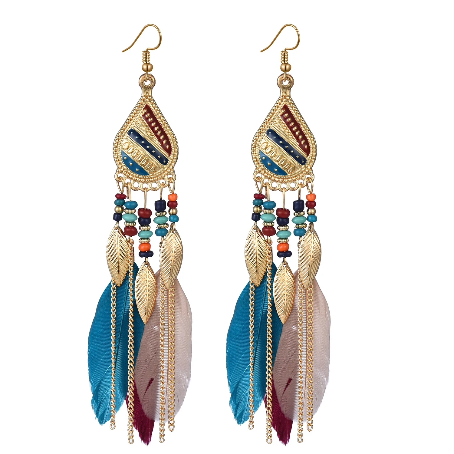 

Gypsy Gold Color Water Drop Charm Earrings For Women Accessories Chain Feather Tassel Aretes Statement Vintage Ear Piercing Gift