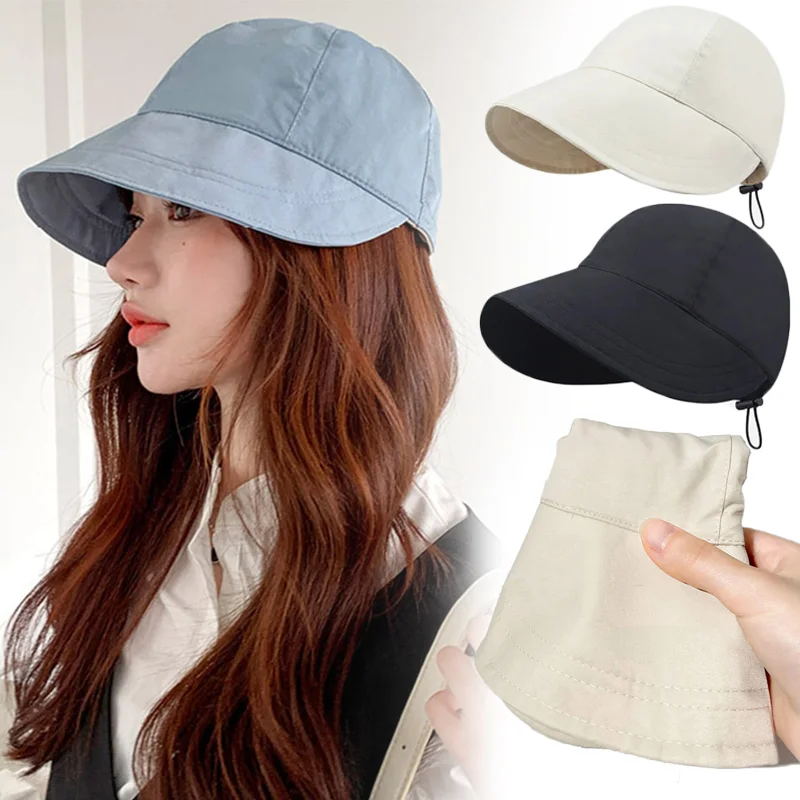 Купи Wide Brim Fisherman Sun Hat Portable Foldable Beach Hats For Women Summer Quick-drying Visors Adjustable Drawstring Cap за 239 рублей в магазине AliExpress