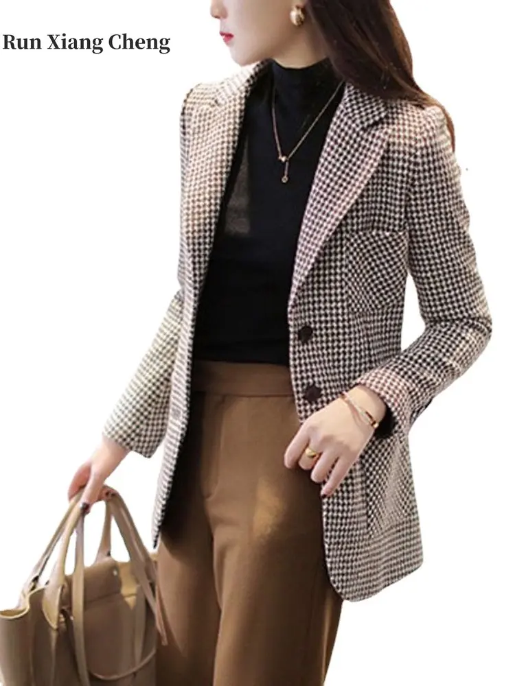 Women’s Clothes Blazer 2023 Spring Autumn New Free Shipping Fashion Suit Woolen Cloth Coat Commuter Style Simple Slim Plaid Coat