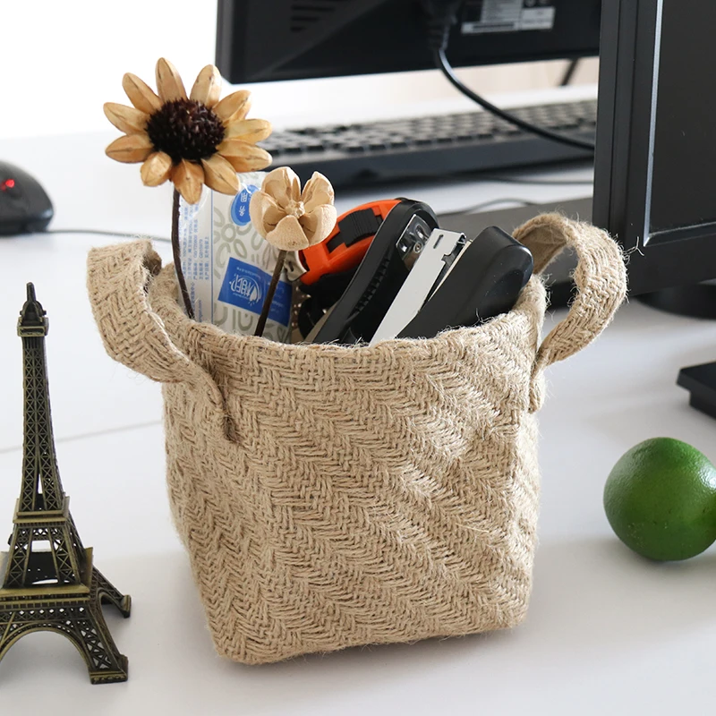 

Simple Jute Woven Storage Basket Portable Decorative Flower Pot Sundries Snack Desktop Storage Basket
