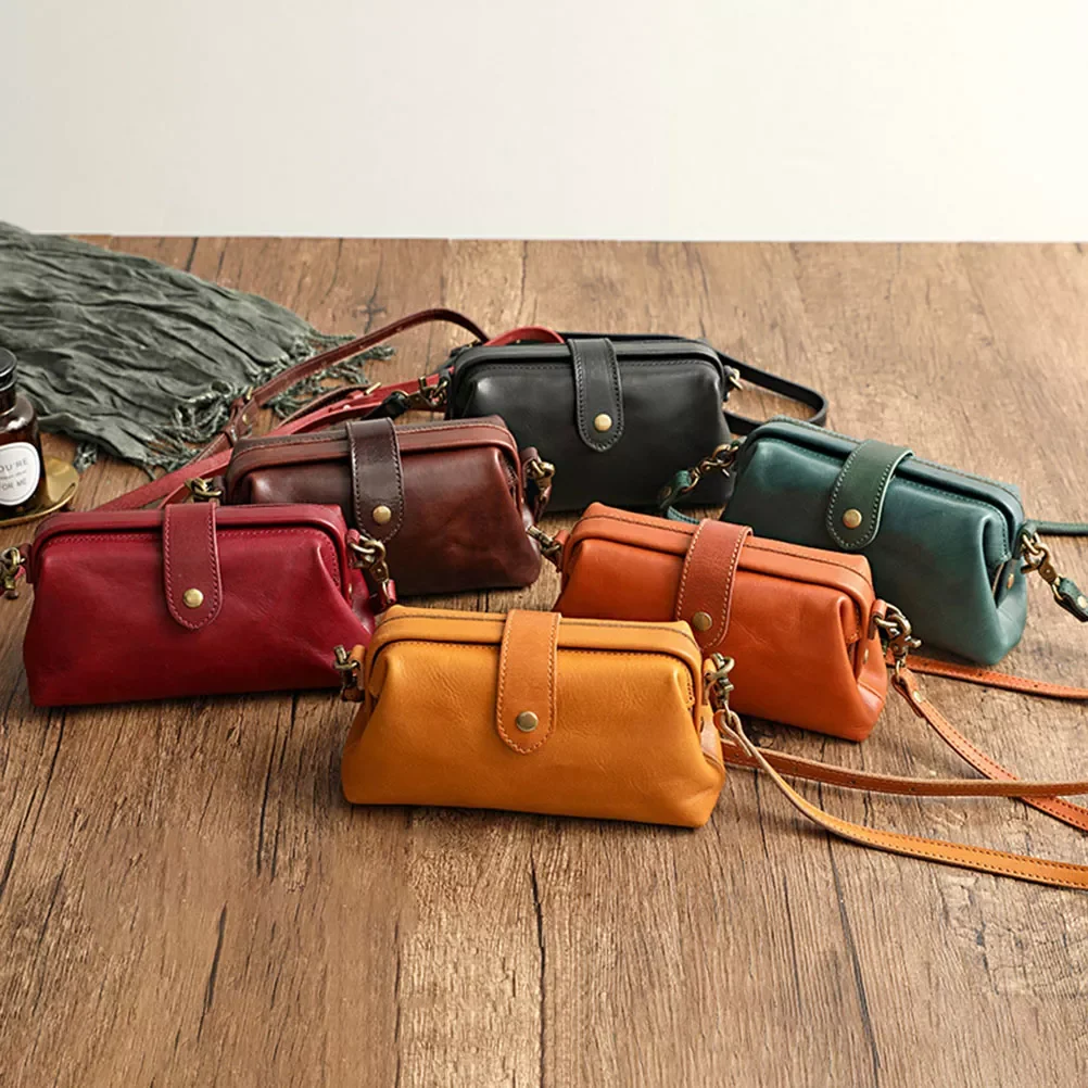 Leather Shoulder Bags Retro Handmade Doctor Bag Clutch Crossbody Bag Women Vintage Style Travel Handbags Messenger