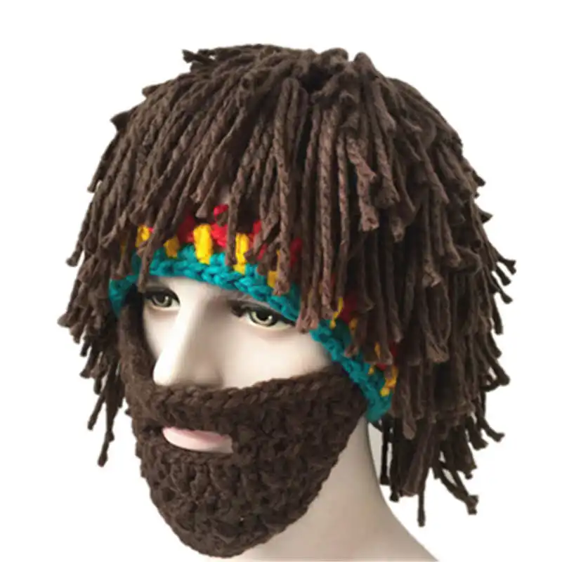 

Europe and the United States selling beard and dirty braid hats in autumn and winter crochet wool wig hats adult creative straw