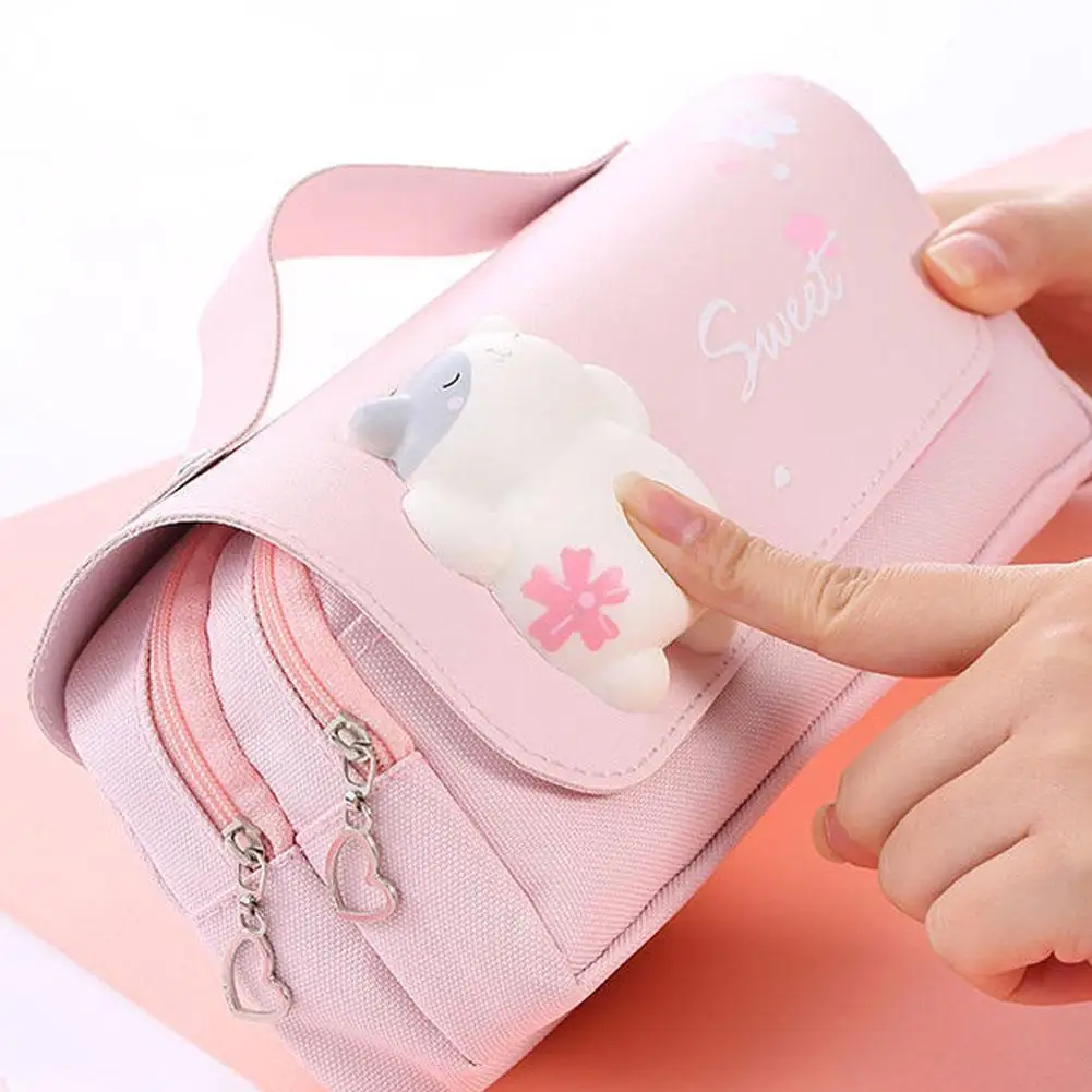 

Милый декомпрессионный карандаш, двухслойный большой Rganizer, портативные канцелярские принадлежности для девочек, кавайная сумка, пензионна...