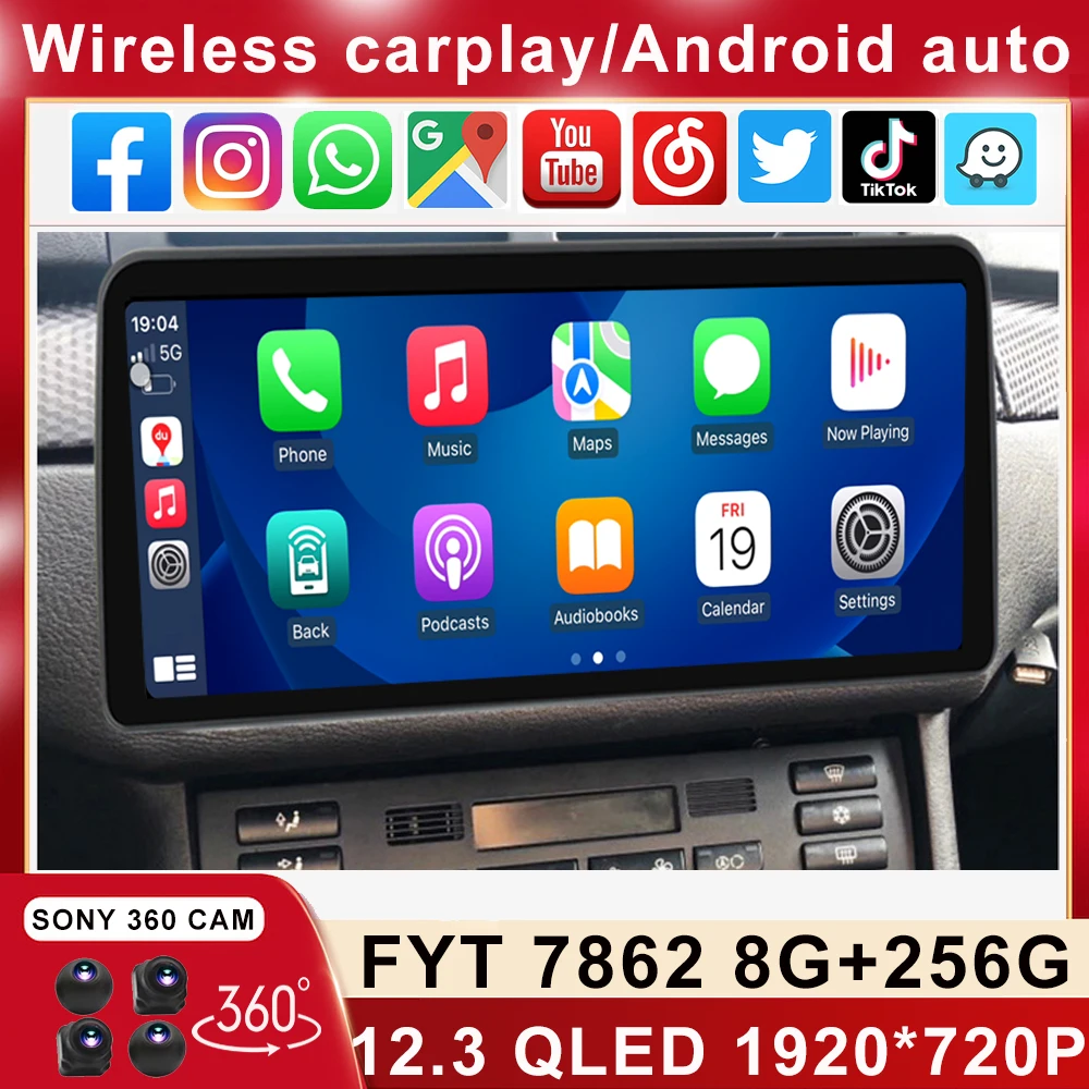

12.3 Inch 1920*720 QLED For BMW E46 M3 318i 320i 325i Android Car Stereo Multimedia Video Player Head Unit Carplay Auto 8+128G