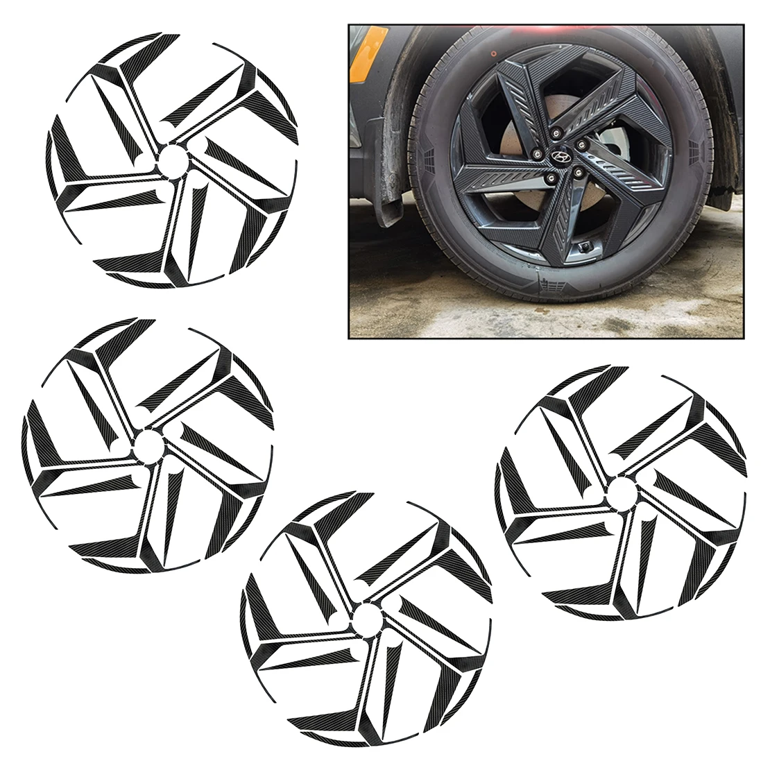 

4 Wheels/Set Left Right Front Rear Wheel Hub Sticker Trim Decor Black Carbon Fiber Style Plastic Fit for Hyundai Tucson 2022