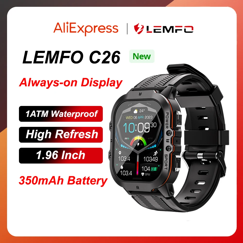

Смарт-часы LEMFO C26 мужские с AMOLED-экраном, водостойкие до 1 атм
