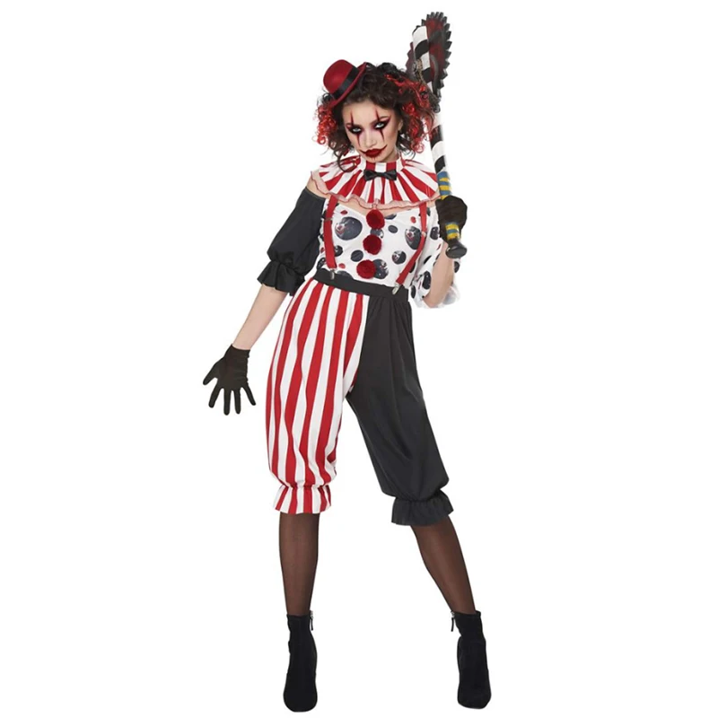 

Carnival Halloween Lady Harlequin Circus Clown Costume Crazy Evil Naughty Pennywise Playsuit Cosplay Fancy Party Dress