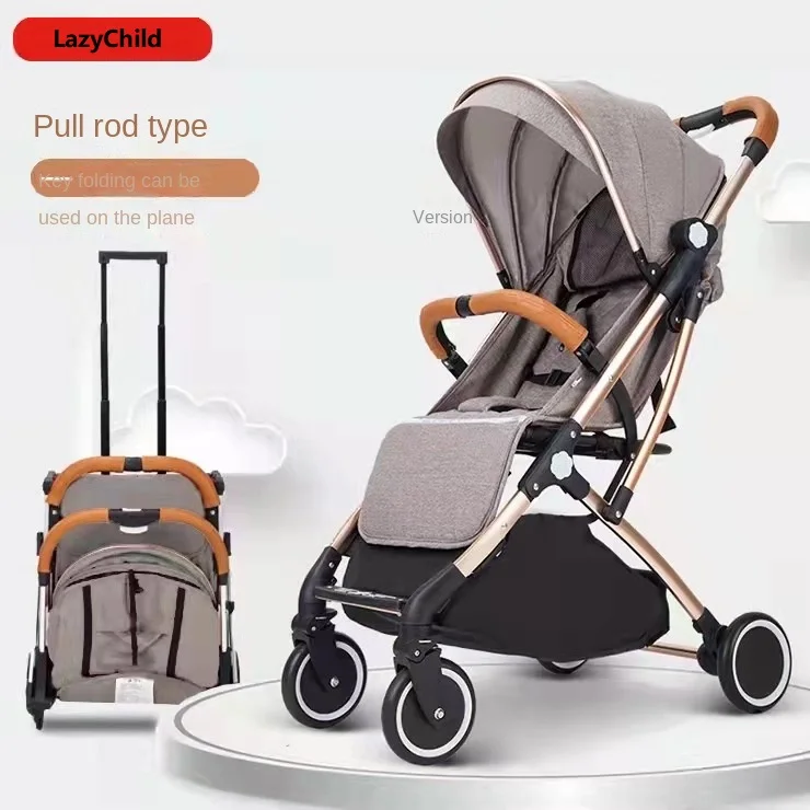 LazyChild Baby Stroller Can Sit And Lie Down Ultra-Light Pull-Rod Folding Four-Wheel Shock-Absorbing Children's Stroller