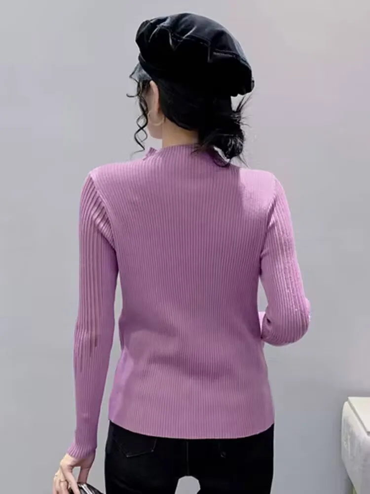 Полосатый комплект с бриллиантами женский осенне-зимний пуловер футболка