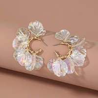 kose 2021 new fashion acrylic petal hoop earrings female big round pearl earrings female elegant wedding party jewelry gift