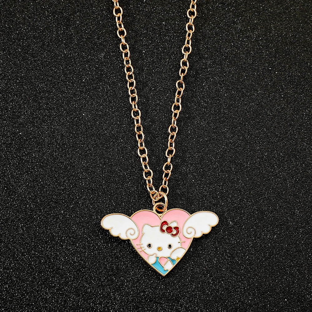 Hello Kitty naszyjnik damski Anime anioł kotek wisiorek w kształcie serca modna biżuteria akcesoria dziewczyna prezenty