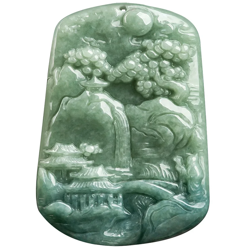 

Подвеска Из бирманского нефрита с изумрудами, подарки для женщин, натуральный чокер, модное китайское ожерелье из нефрита, резные зеленые украшения