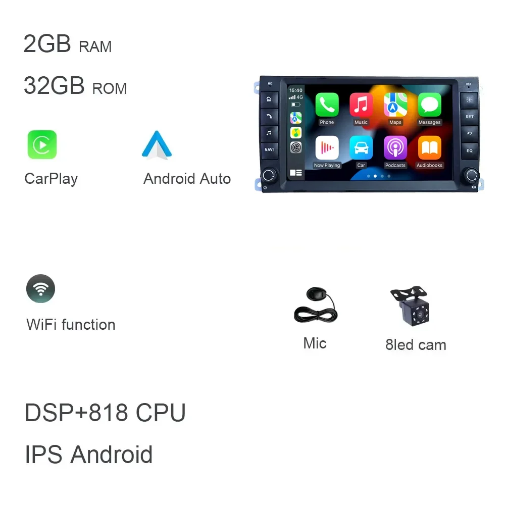 

7 "Carplay DSP IPS Android 13.0 8 ГБ + 128 ГБ 8-ядерный мультимедийный плеер GPS-радио Wi-Fi для Porsche Cayenne 955 957 9PA 2002-2010