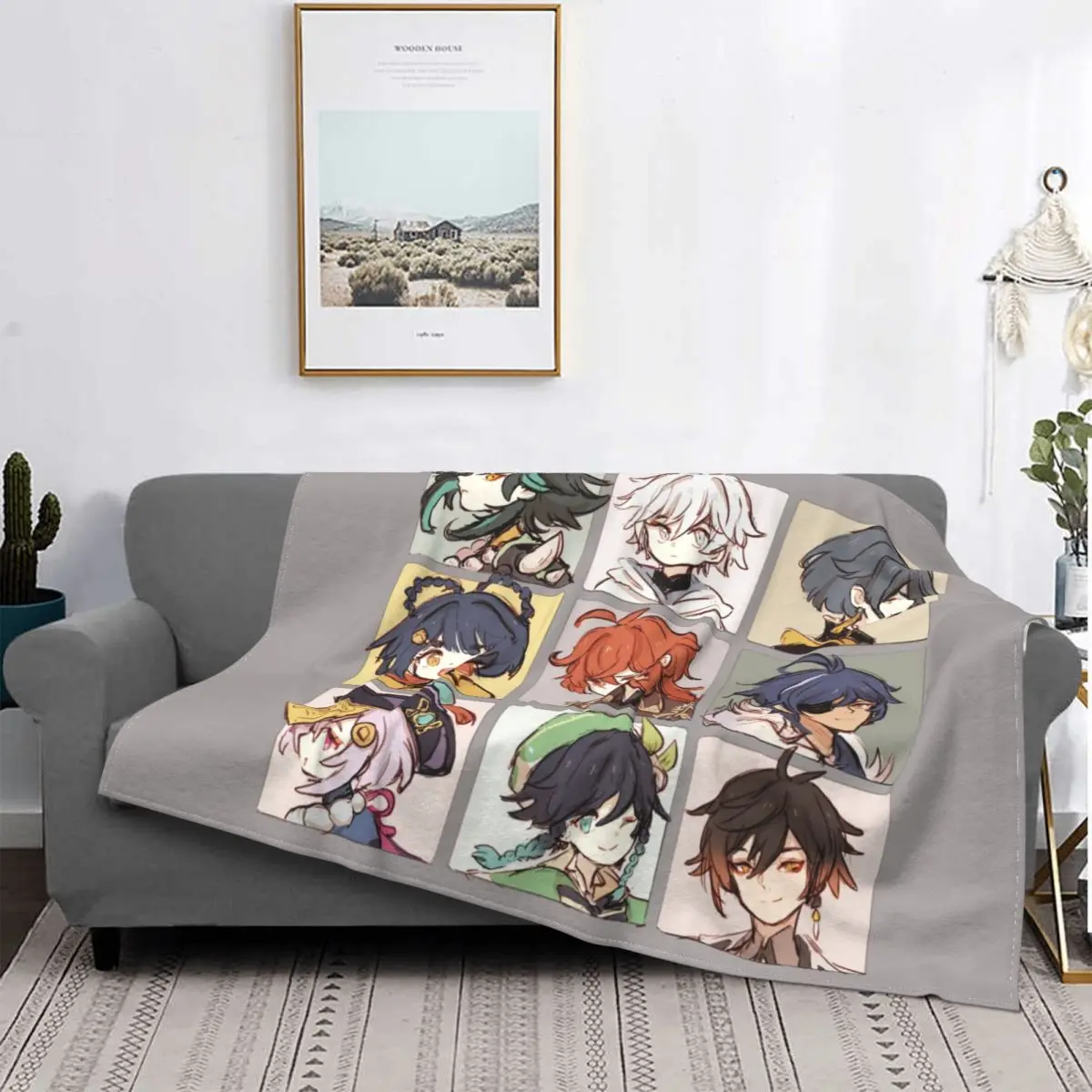 

Genshin Impact Characters Chibi Blankets Coral Fleece Plush Spring Autumn Qiu UltraSoft Throw Blankets for Bed Travel Bedspreads