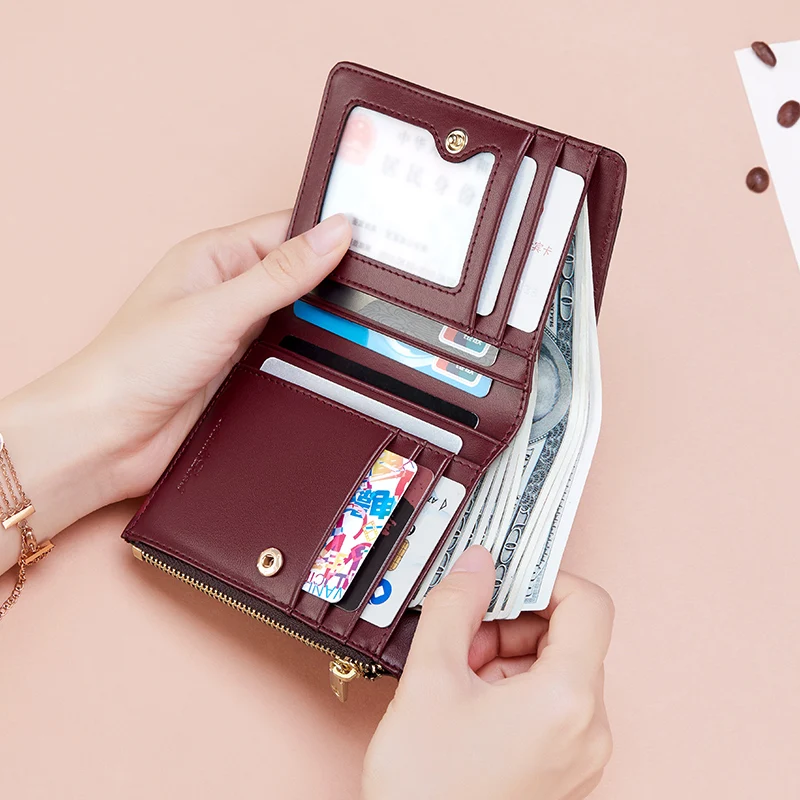 MashaLanti Women Wallet Vintage Luxury Small Mini Card Holder with Coin Pocket Zipper Short Female Purse