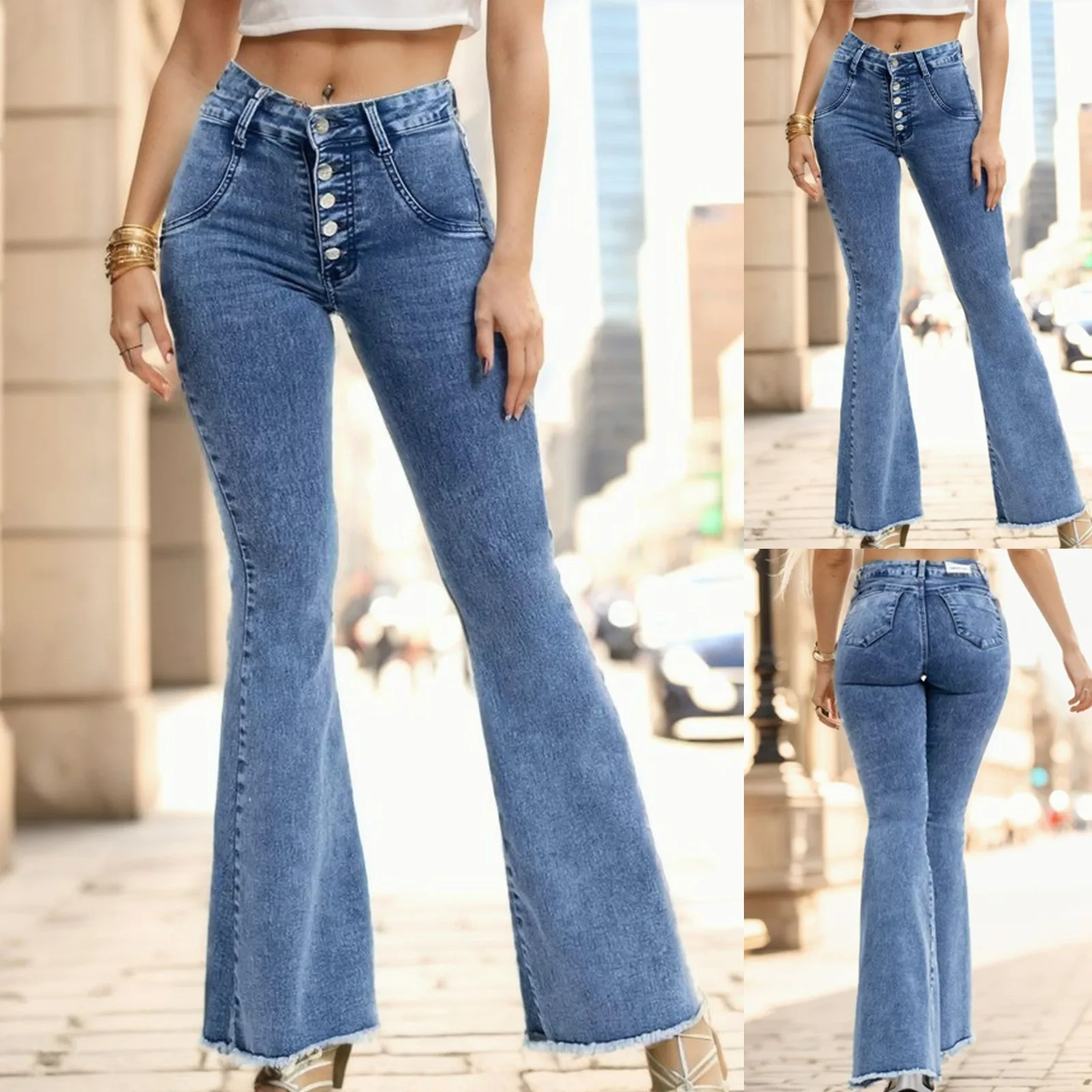 

Женские расклешенные джинсы, узкие прямые широкие джинсовые брюки большого размера Y2k, уличные штаны с высокой талией и пуговицами, милые брюки