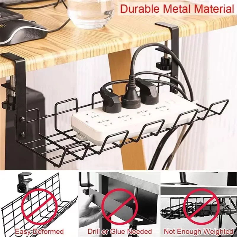 

Under Table Storage Rack Management Tray Desk Socket Holder Wire Organizer Home Essentials Detachable Mobile Iron Shelves
