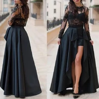 black long sleeves lace formal gown custom made floor length elegant evening dresses