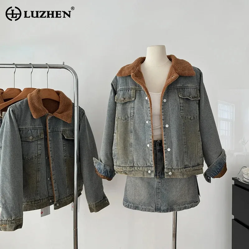 LUZHEN оригинальный нишевый дизайн с флисовой подкладкой теплая джинсовая куртка и