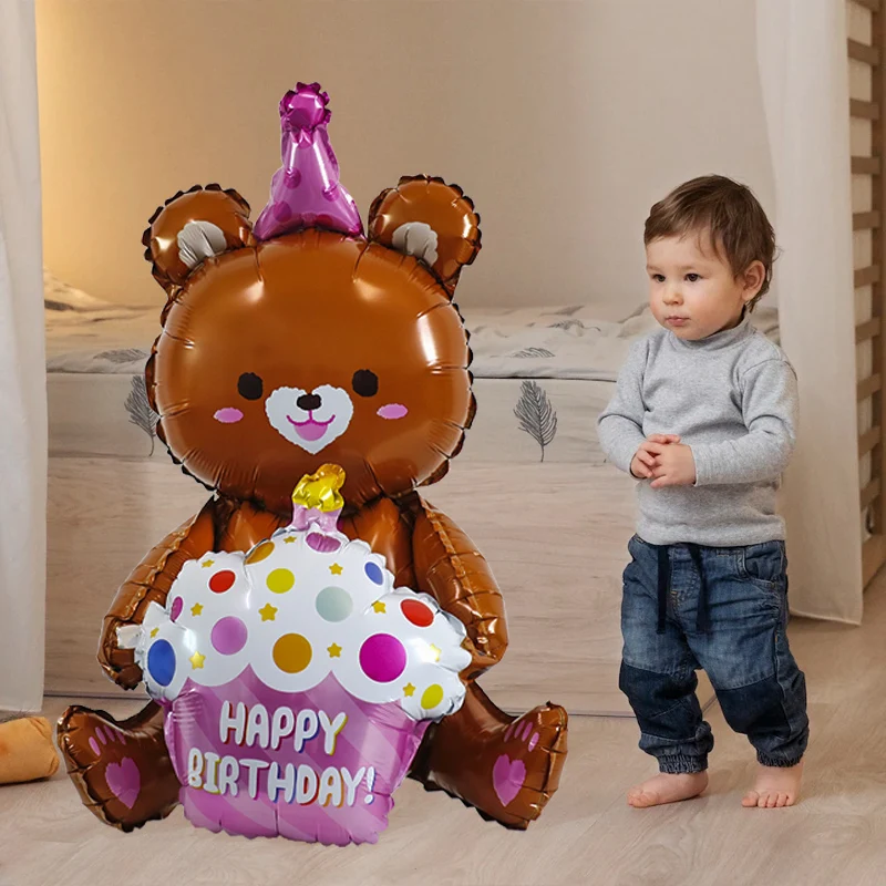 

4D мультяшный медведь, фольгированные воздушные шары, день рождения, детские игрушки, подарки, обнимающий торт, медведь, воздушный шар, детск...
