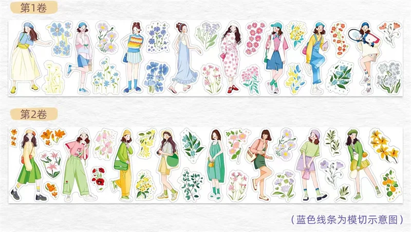 

2Rolls/Set Happy Play Summer Girls In Fields Die Cut Washi Tapes DIY Decor Scrapbooking Card Making Journal Material Sticker