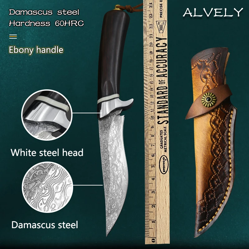 Hand Forged Knife Damascus Steel Sharp Fixed Blade Outdoor Knife Camping Hunting Survival Knife EDC Tool Tactical Straight Knife