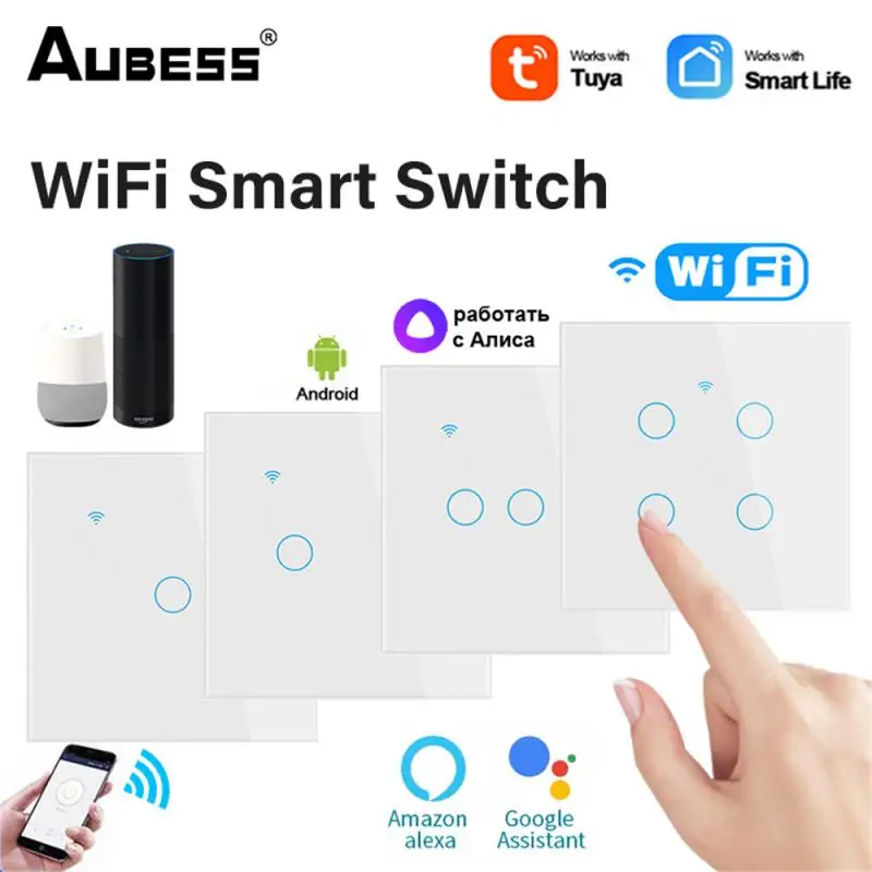 

Tuya WiFi Smart Touch Switch EU 1/2/3/4 Gang Two Wiring Methods Home Wall Button Smart Life Control Via Alexa Google Home