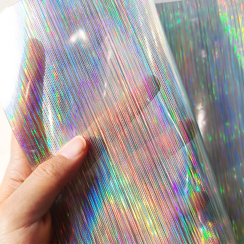 

Transparent Printed Flash PVC Holographic Faux Leather Sheets for Bows HandBags Umbrellas Jacket Earrings DIY Crafts 46x135cm