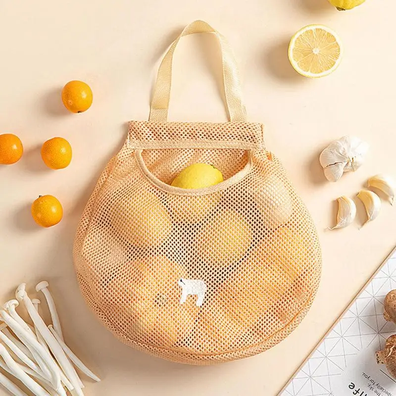 

Reusable Kitchen Hanging Mesh Bag Home Fruit And Vegetable Storage Net Bag For Ginger Garlic Potatoes Onions Hollow Mesh Bag