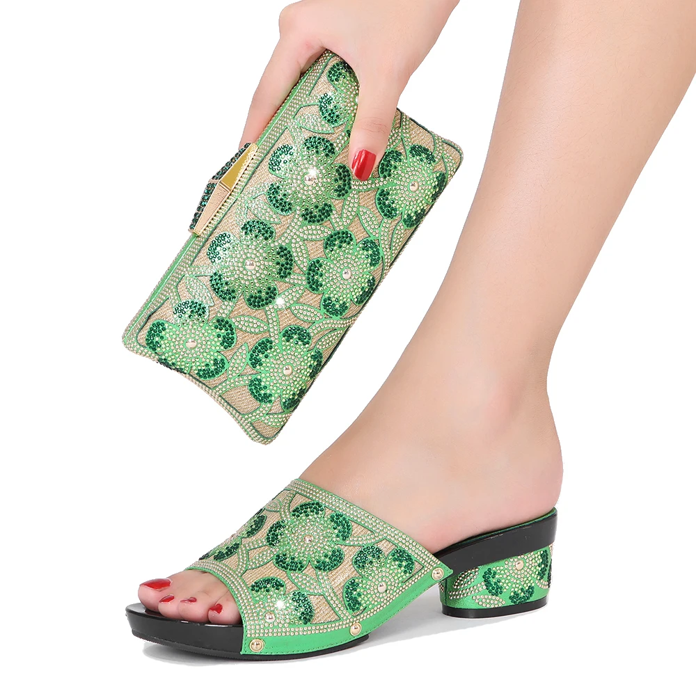 Woman Shoes Rhinestone Style Fashion Slippers Banquet Summer Crystal Africa Shoes and Bags for Nigerian Wedding Parties