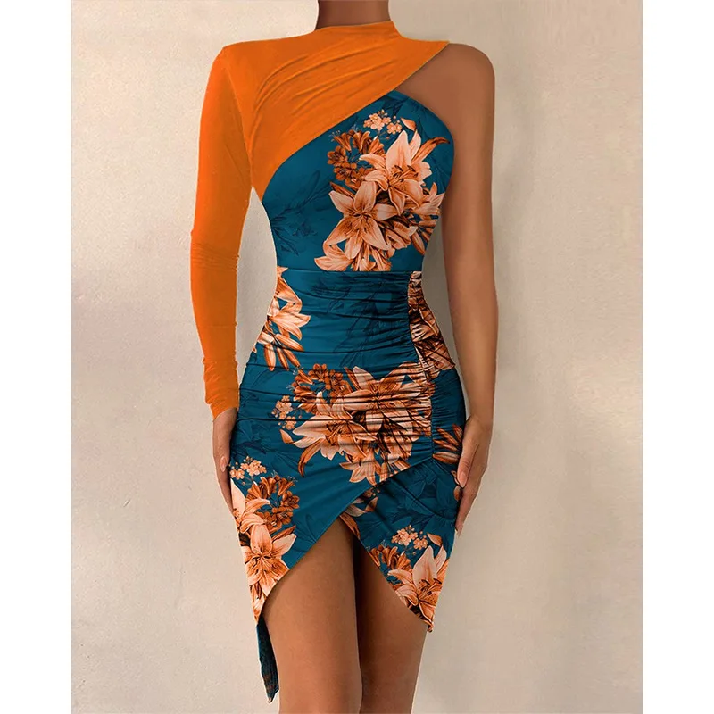 

Пикантное вечернее платье-рубашка, женское облегающее платье контрастных цветов, женское элегантное облегающее платье с принтом и одним ру...