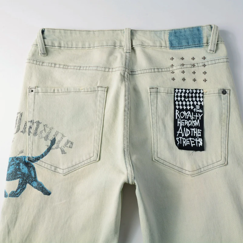 Уличные мужские джинсы KSUBI в стиле ретро американские Old Light Color эластичные тонкие