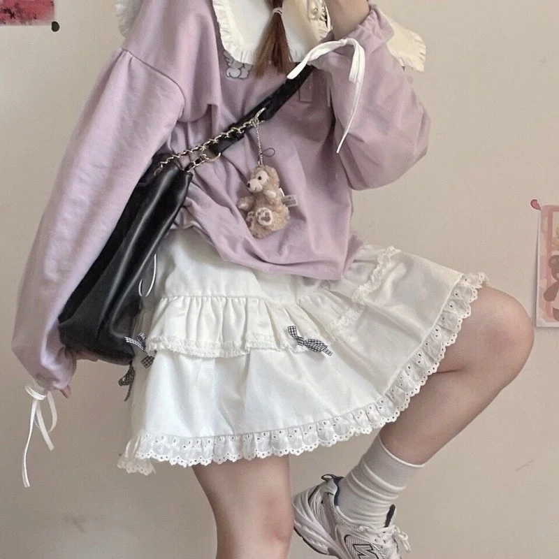 Юбка женская клетчатая с рюшами и бантом высокой талией |