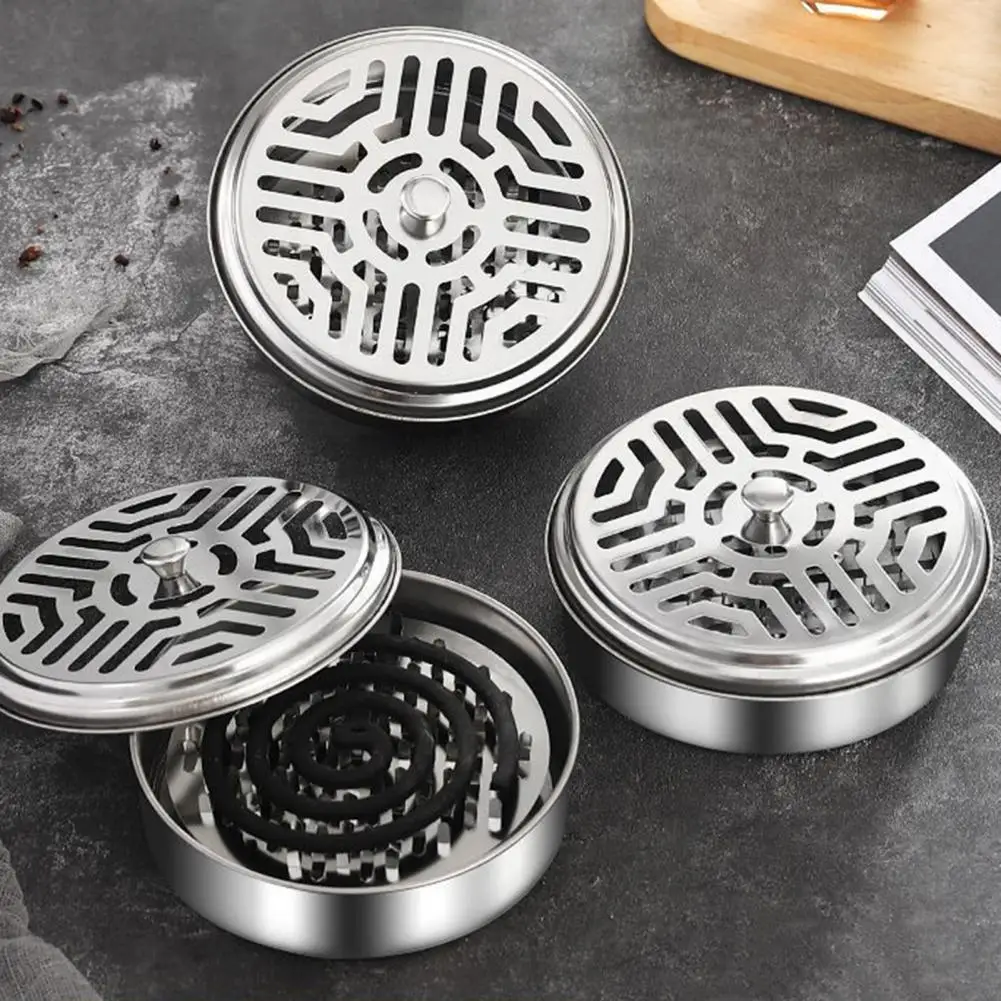 

Mosquitoes Coils Holder Stainless Steel Repellant Rack Mosquitoes Incense Burner Box Sawtooth Mesh Bracket with Cover