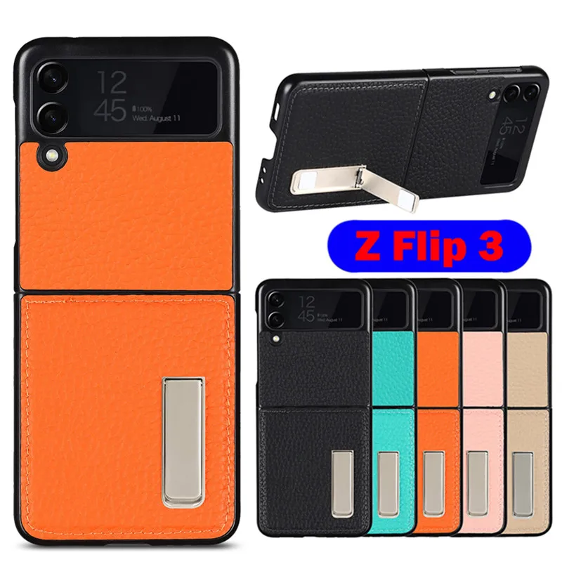 

2 in 1 Genuine Leather Protective Phone Case For Samsung Galaxy Z Flip 4 3 Flip3 5G Holder Kickstand Shockproof Armor Back Cover