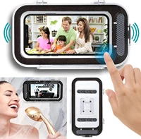 wall mounted shower phone holder waterproof self adhesive holder touch screen bathroom phone shell shower sealing storage box