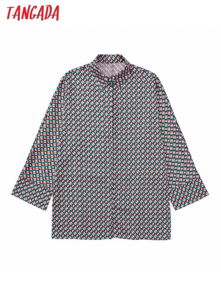 

Блузка женская свободного покроя с длинным рукавом и геометрическим принтом