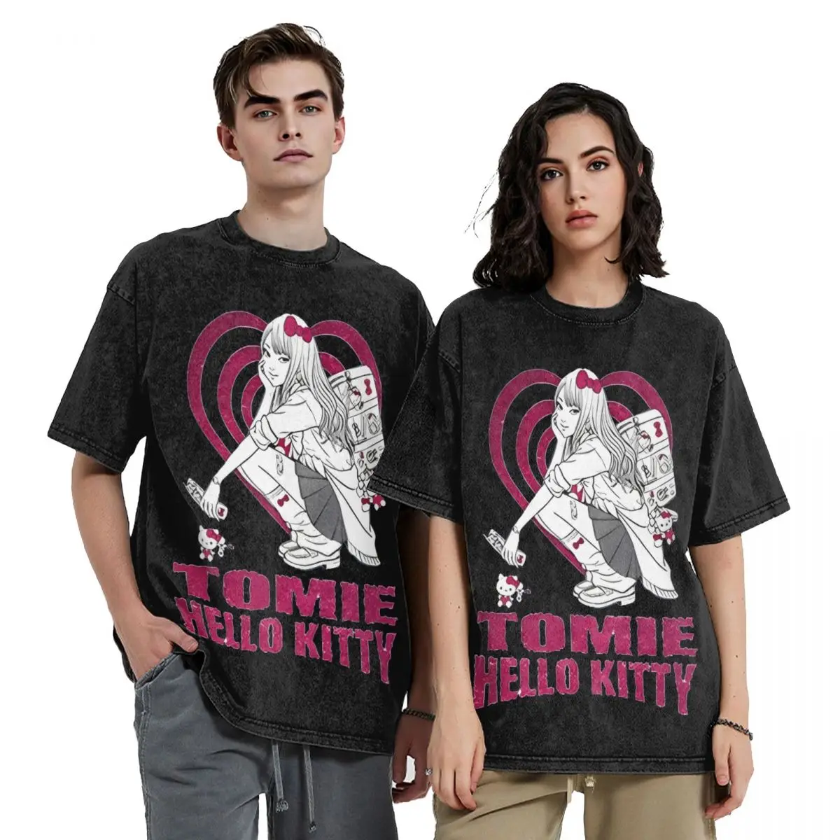 Junji Ito X Hello Kitty футболка летние базовые футболки Y2K 2024 хлопковая в стиле хип-хоп для