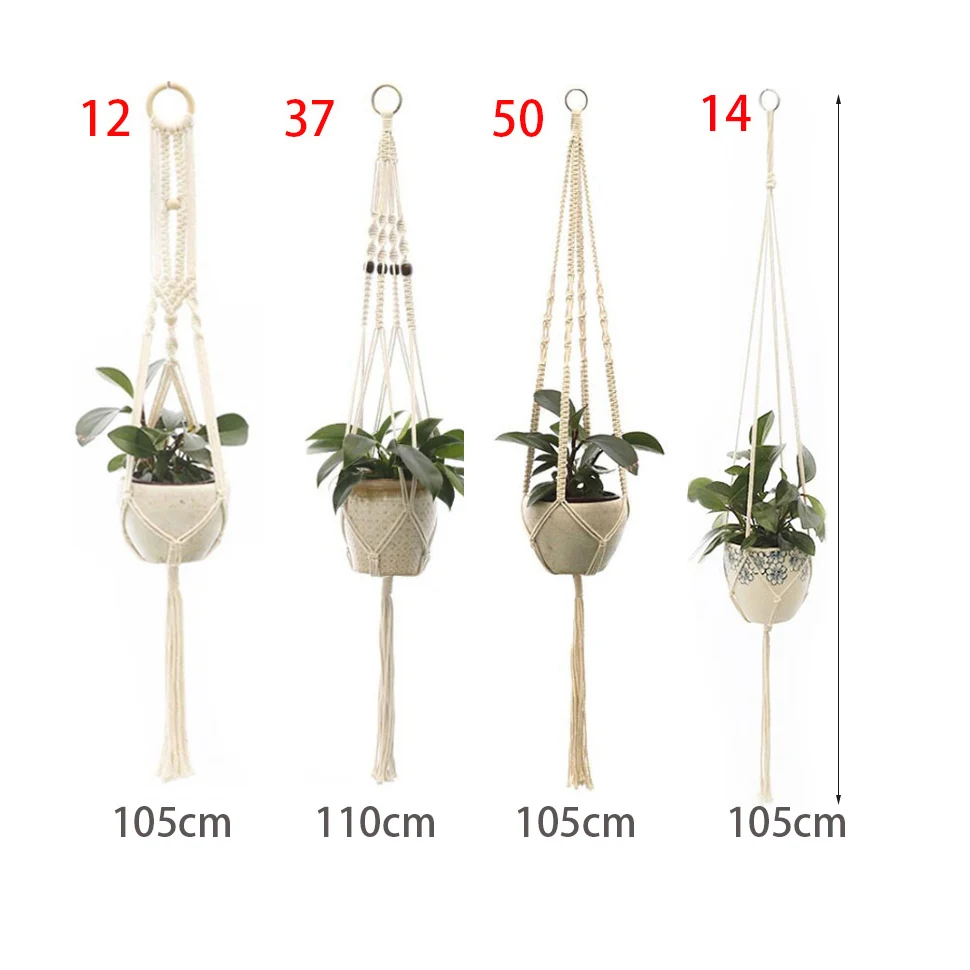 

4 Size Cotton Rope Macrame Plant Hanger Flower Pot Baskets Wall Hanging Vertical Garden Net Rope Handmade for Home Decoration
