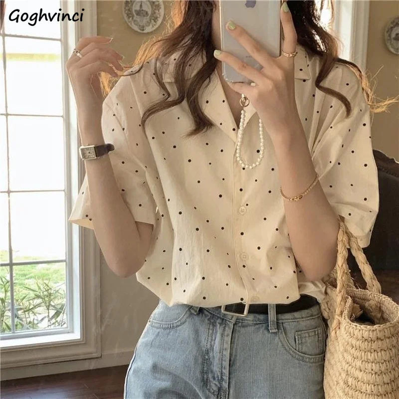 

Shirts Women Notched Polka Dot Summer Lovely Casual All-match Fashion Vetement Femme Korean Hot Selling Ulzzang Stylish New Chic