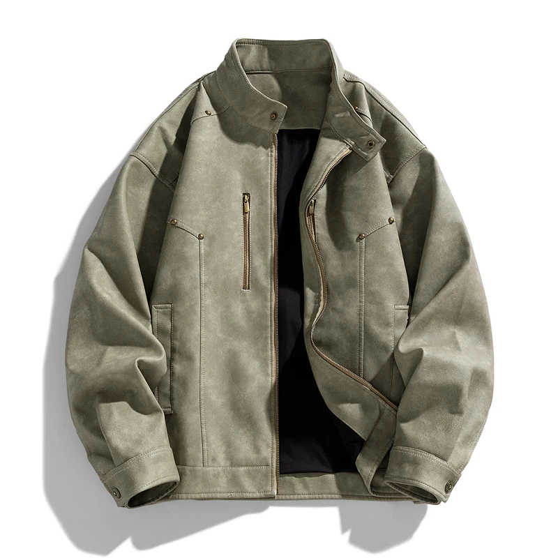 Мужская бейсбольная куртка из ПУ кожи на молнии