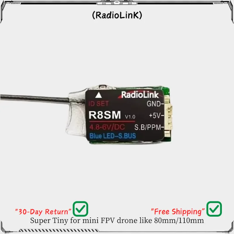 Фото Radiolink R8SM 2,4 ГГц 8-канальный мини-радиоуправляемый приемник с SBUS/PPM, совместимый с передатчиками T8FB и T8S, дронами, FPV и радиоуправляемыми моделями №1