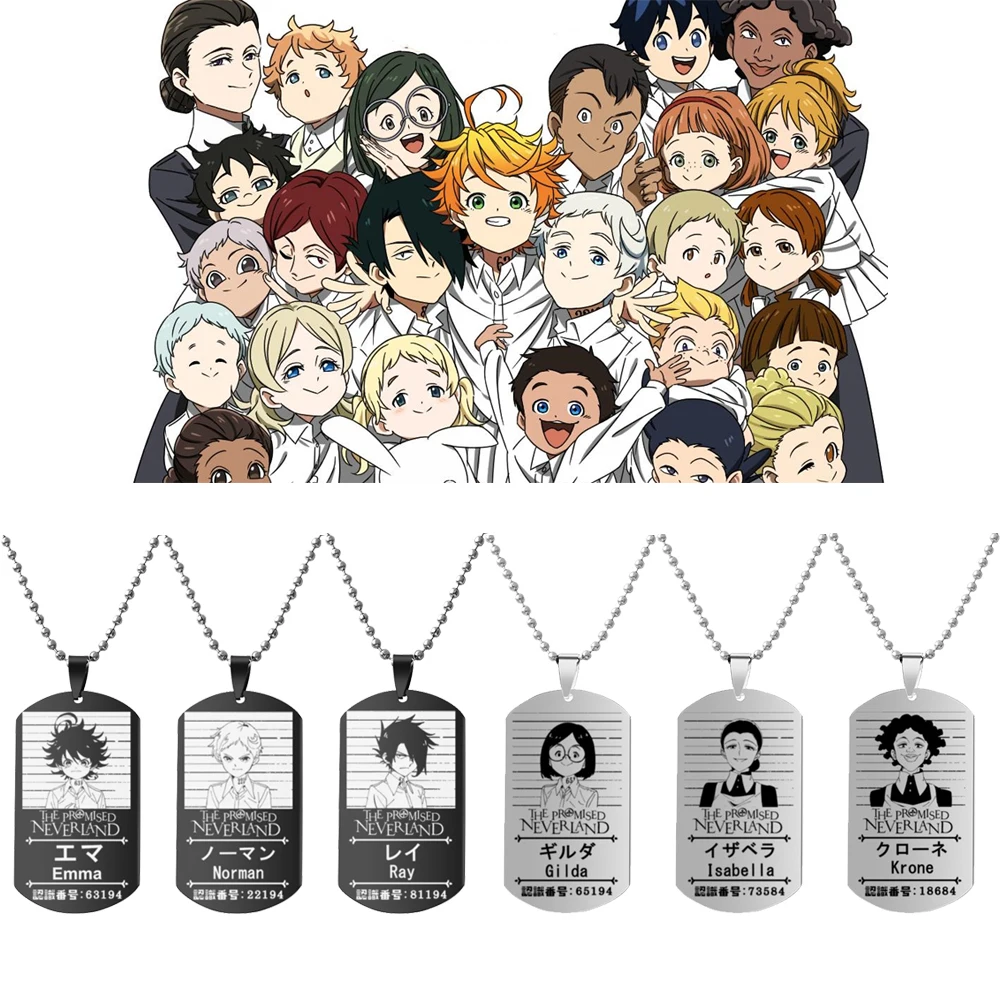 Улица анимации японского аниме "Обещанный Неверленд": чёрные нержавеющие стальные кулоны с дог-тегами для мужчин и женщин, украшение для косплея.